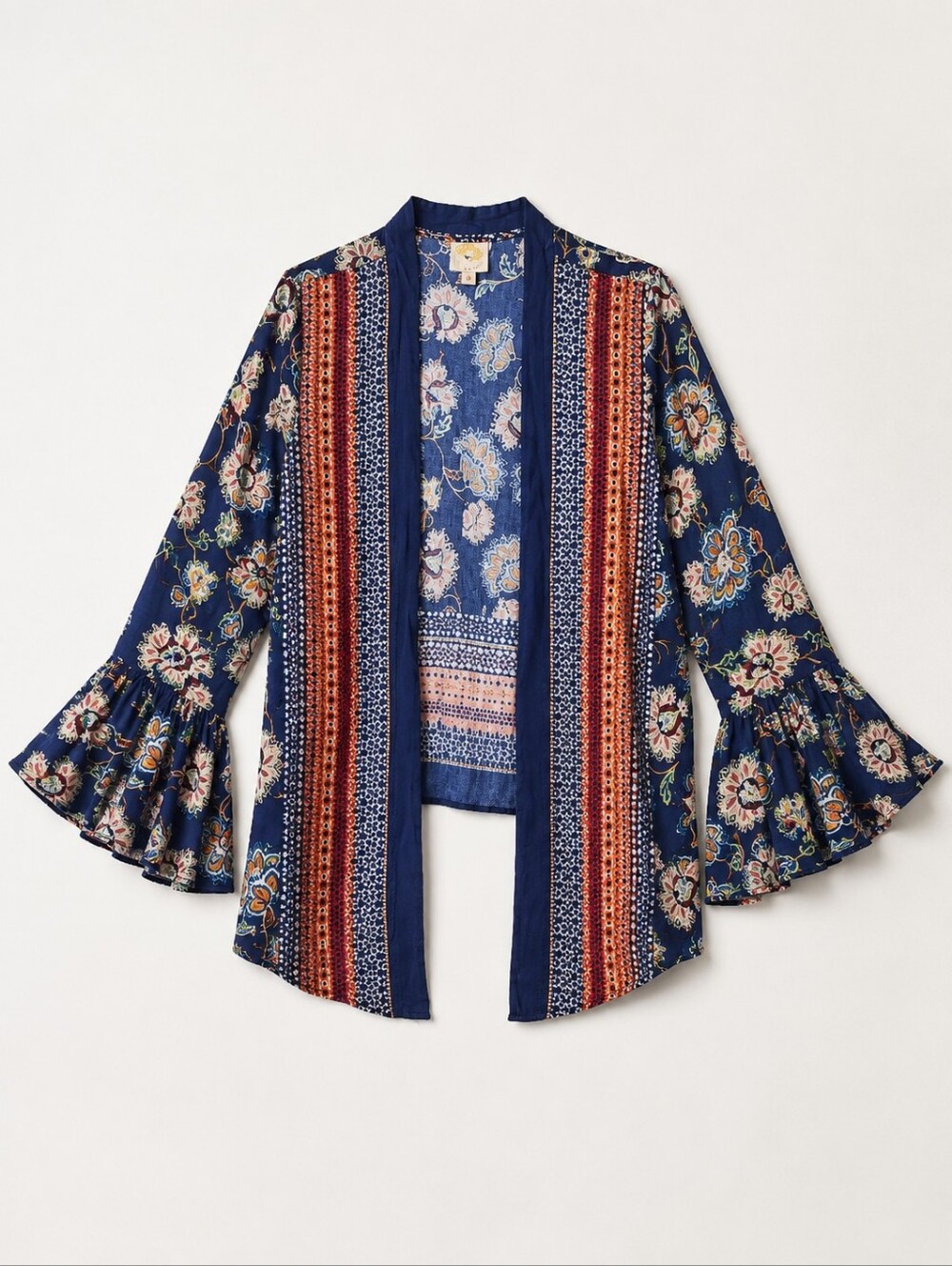 fig and flower Anthropologie NWT Navy Floral Kimono with Red and Yellow Accents - Picture 2 of 11